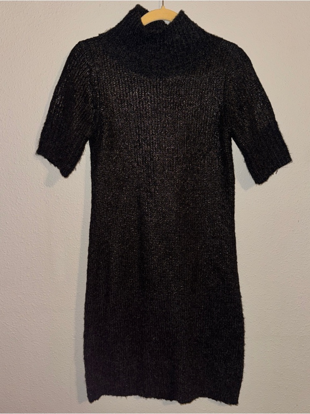 Simply Vera Vera Wang Black Wool/Acrylic Sweater Dress Mock Neck Short Sleeve S